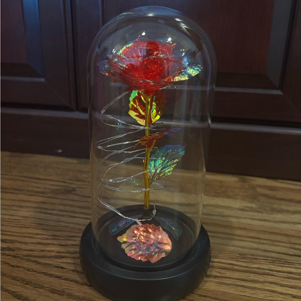 Enchanted Red Rose in Glass Dome Lamp